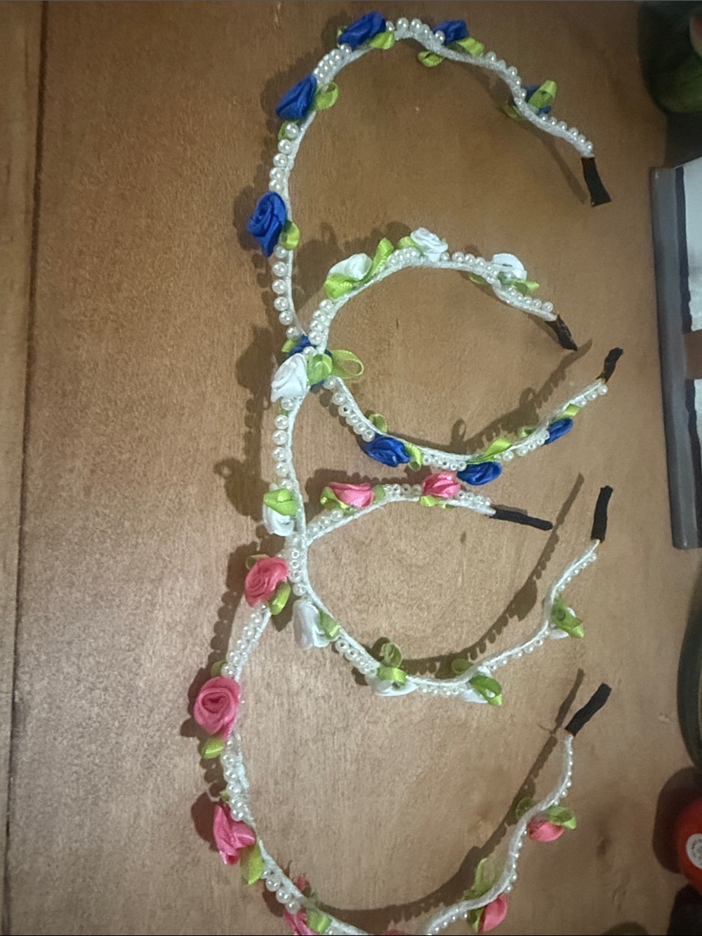 Beaded Floral Headbands Set with Pink & Blue Roses
